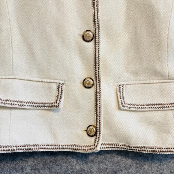 Veronica Beard Jacket Womens 12 Ivory Tweed Trim Makayla Gold Button Blazer - Picture 6 of 14